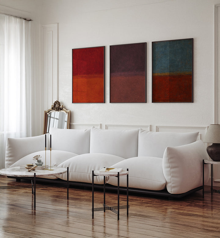 BURNT EARTH , SET OF 3 PAINTINGS