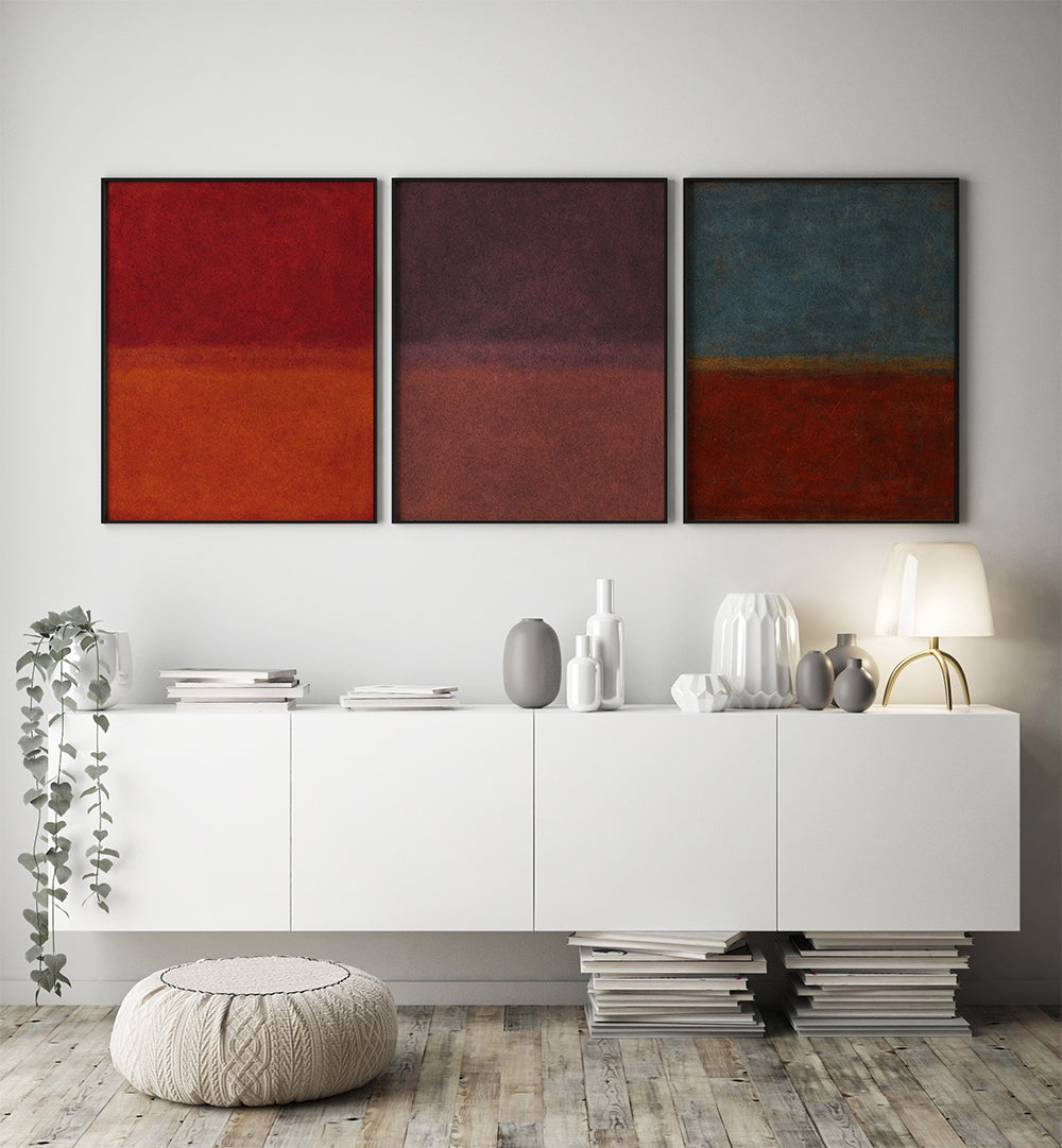 BURNT EARTH , SET OF 3 PAINTINGS