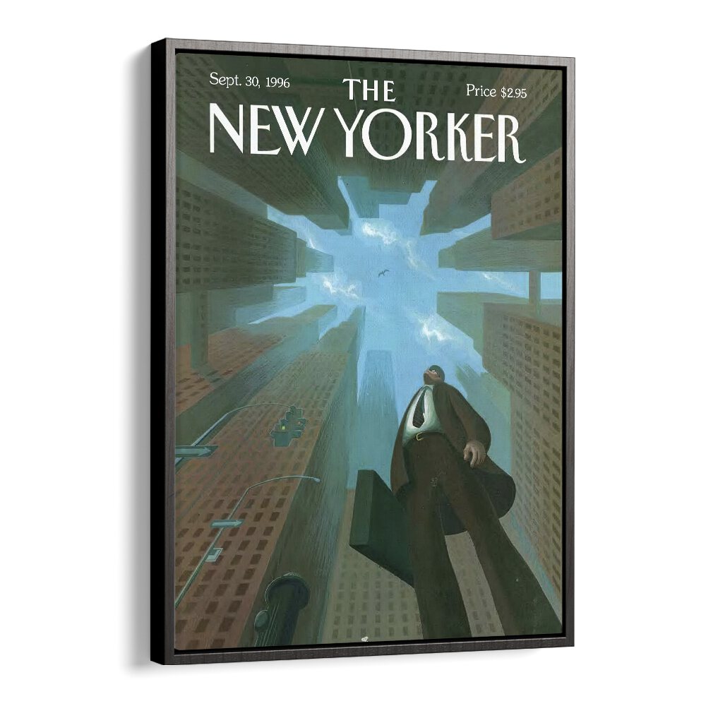 Businessman Looks Up At Tall By Eric Drooker - New Yorker Magazine 1996 Artwork  in Black Floater Frame