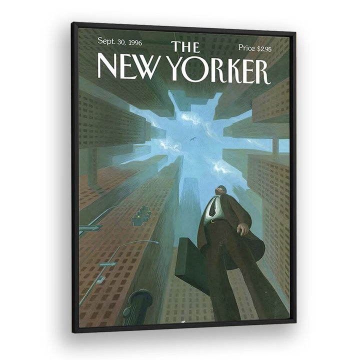 Businessman Looks Up At Tall By Eric Drooker - New Yorker Magazine 1996 Artwork  in Black Plain Frame