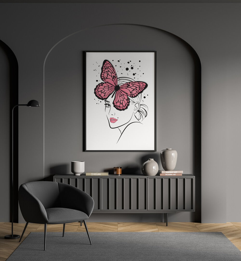 Butterfly Girl by Martina Fashion Art Artwork in Gallery Wrap Artwork Placed on a wall In A Living Room 