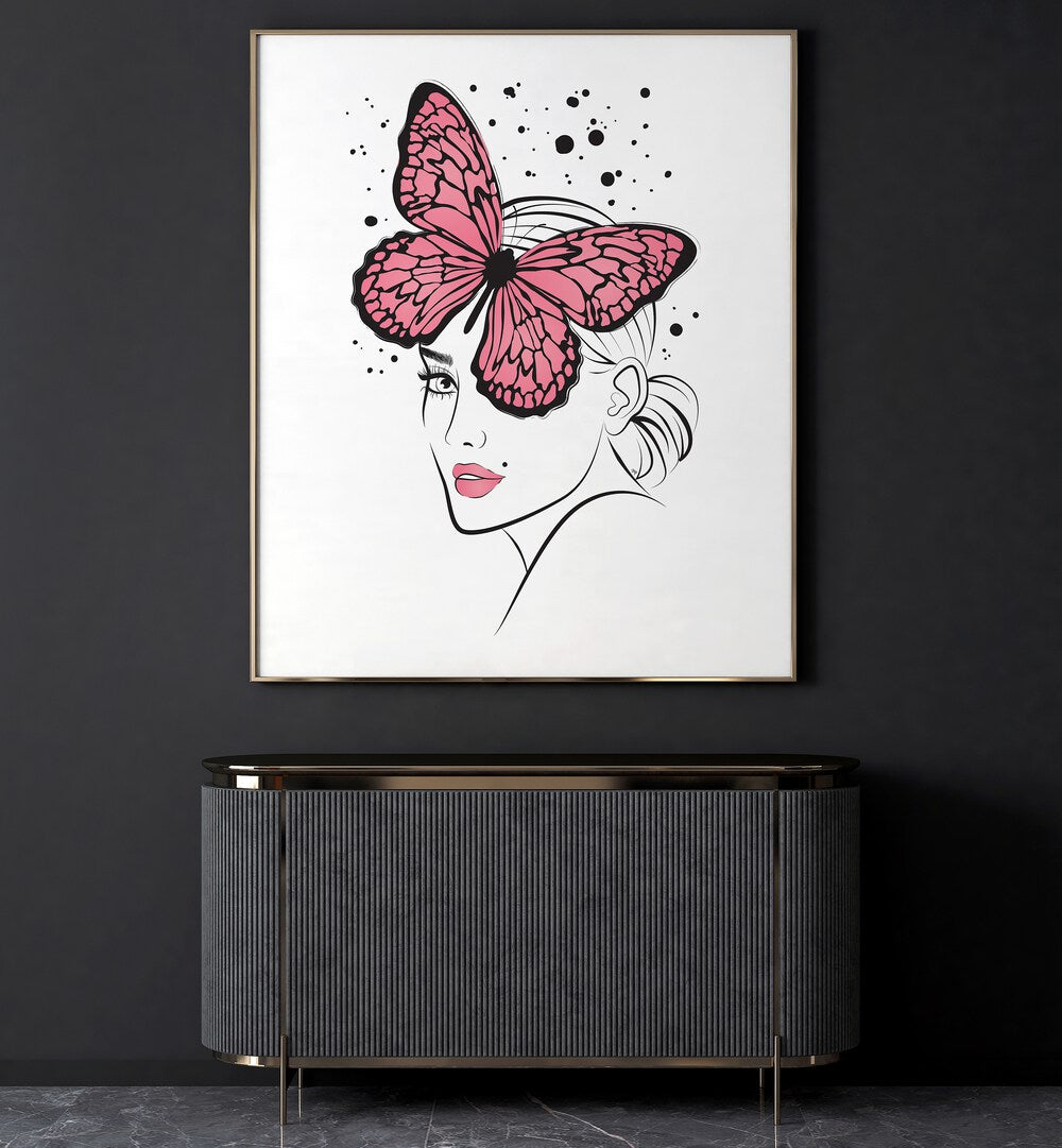 Butterfly Girl by Martina Fashion Art Artwork in Gallery Wrap Artwork Placed on a wall In A Living Room 