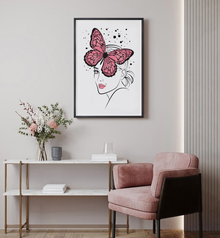 Butterfly Girl by Martina Fashion Art Artwork in Gallery Wrap Artwork Placed on a wall In A Living Room 
