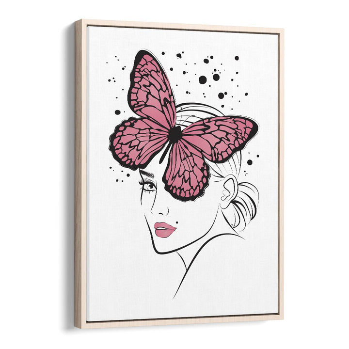 Butterfly Girl by Martina Fashion Art Artwork in Oak Wood Floater Frame
