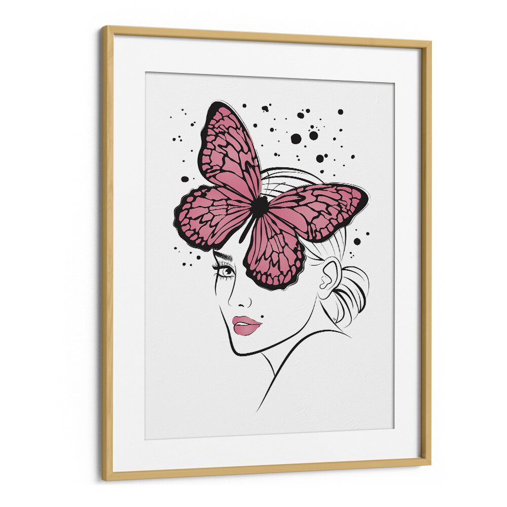 Butterfly Girl by Martina Fashion Art Artwork in Oak Wood Frame With Mount
