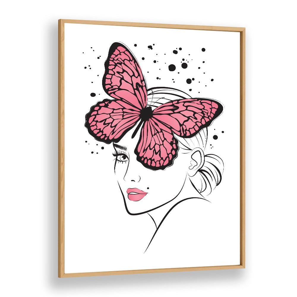 Butterfly Girl by Martina Fashion Art Artwork in Oak Wood Plain Frame
