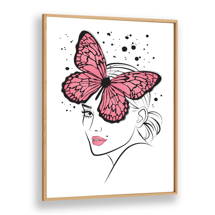 Butterfly Girl by Martina Fashion Art Artwork in Oak Wood Plain Frame
