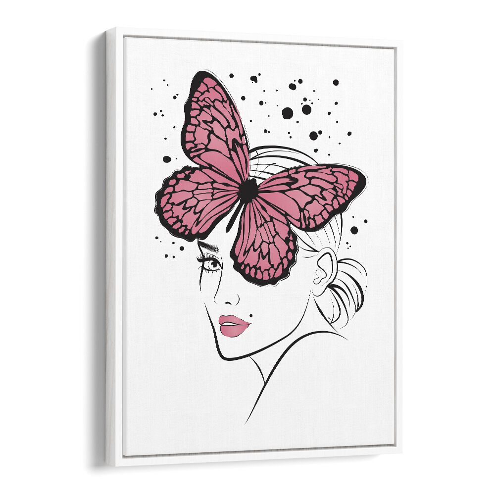 Butterfly Girl by Martina Fashion art painting Artwork in White Floater Frame
