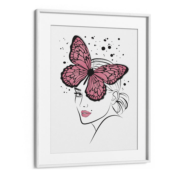 Butterfly Girl by Martina Fashion Art Artwork in White Frame With Mount