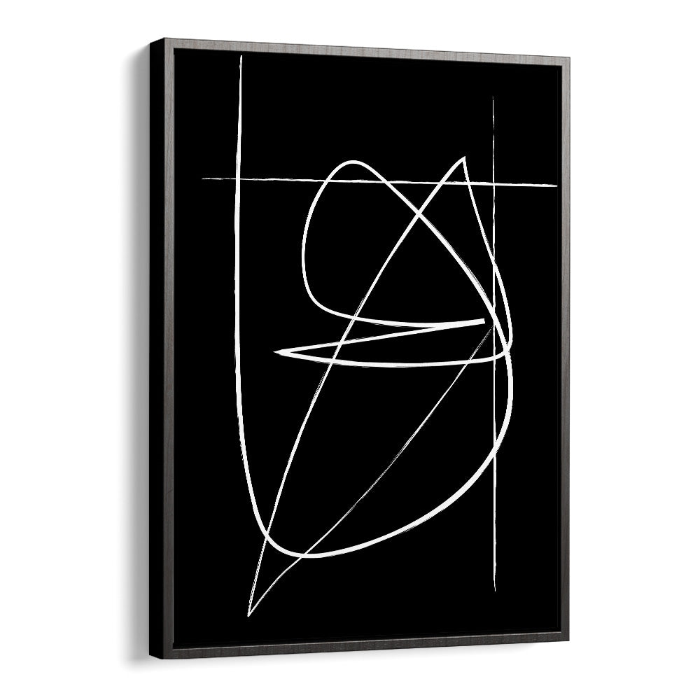 BW Lines Abstract Art Abstract Paintings in Black Floater Frame