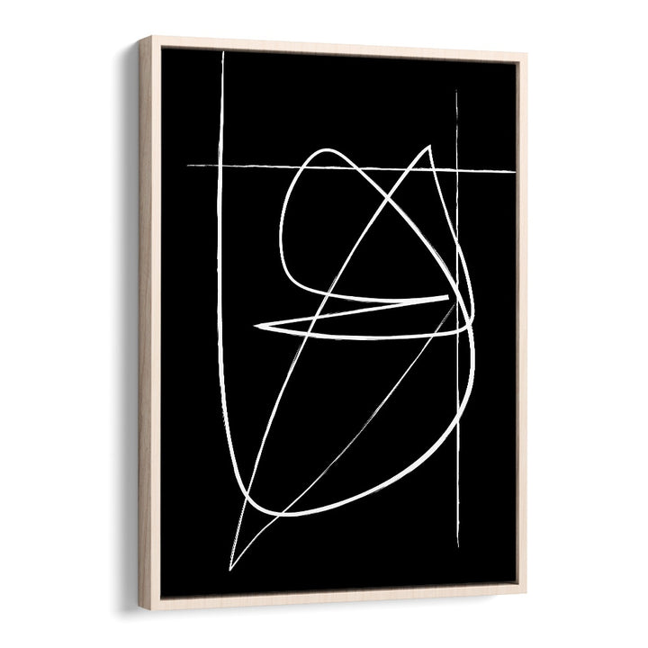 BW Lines Abstract Art Abstract Paintings in Oak Wood Floater Frame