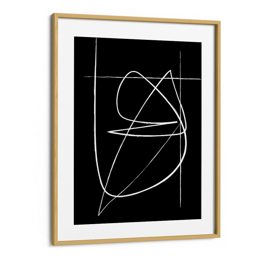 BW Lines Abstract Art Abstract Paintings in Oak Wood Frame With Mount