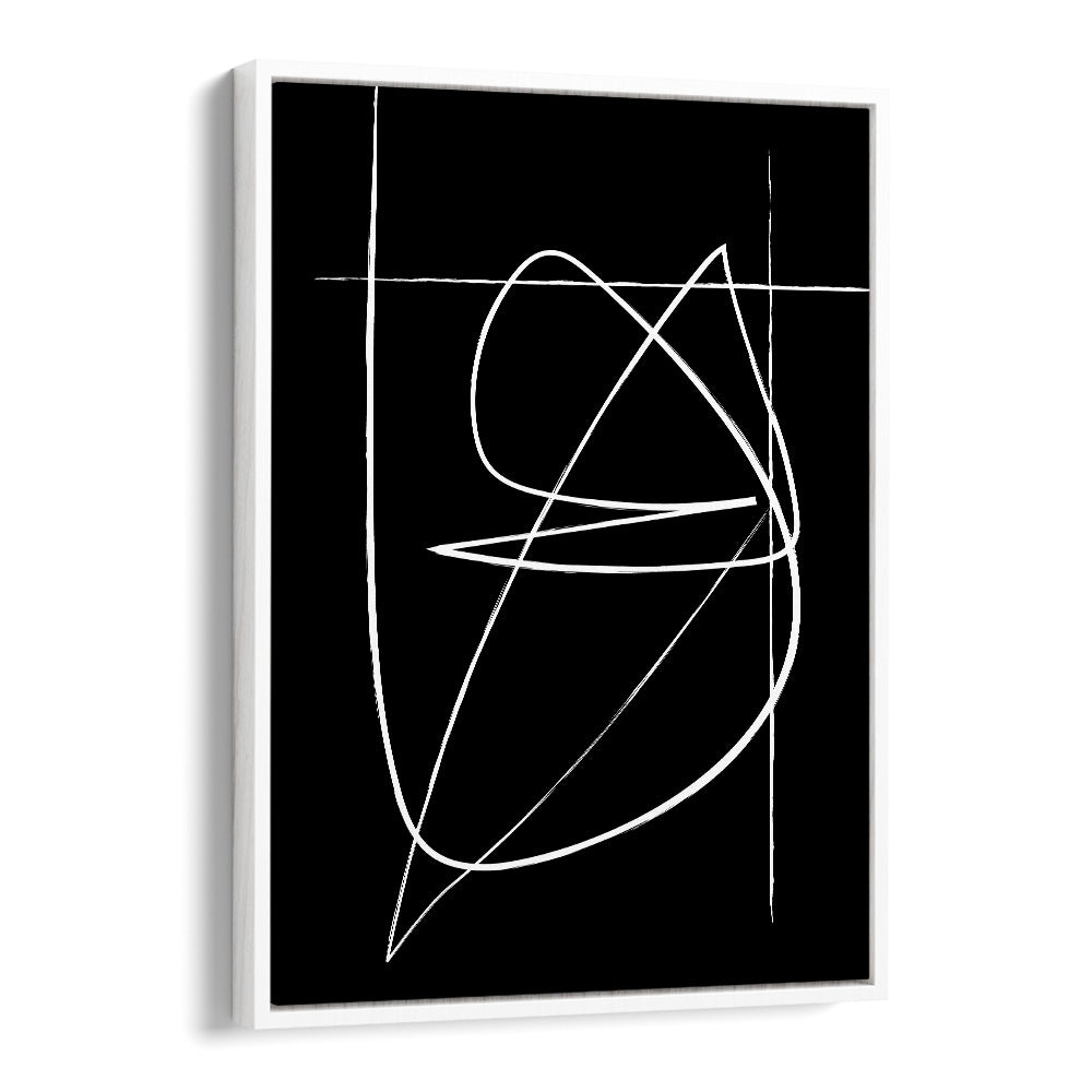 BW Lines Abstract Art Abstract Paintings in White Floater Frame