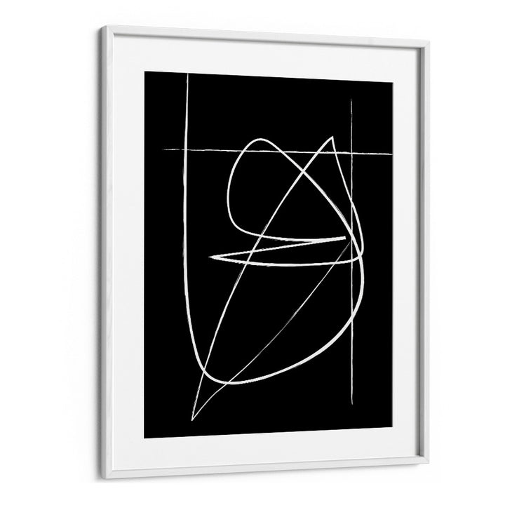 BW Lines Abstract Art Abstract Paintings in White Frame With Mount