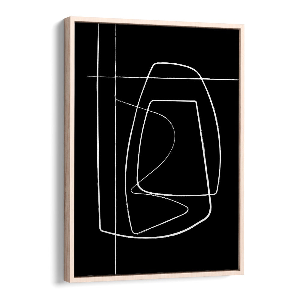 BW Lines II Abstract Art Abstract Paintings in Oak Wood Floater Frame