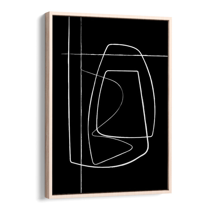 BW Lines II Abstract Art Abstract Paintings in Oak Wood Floater Frame