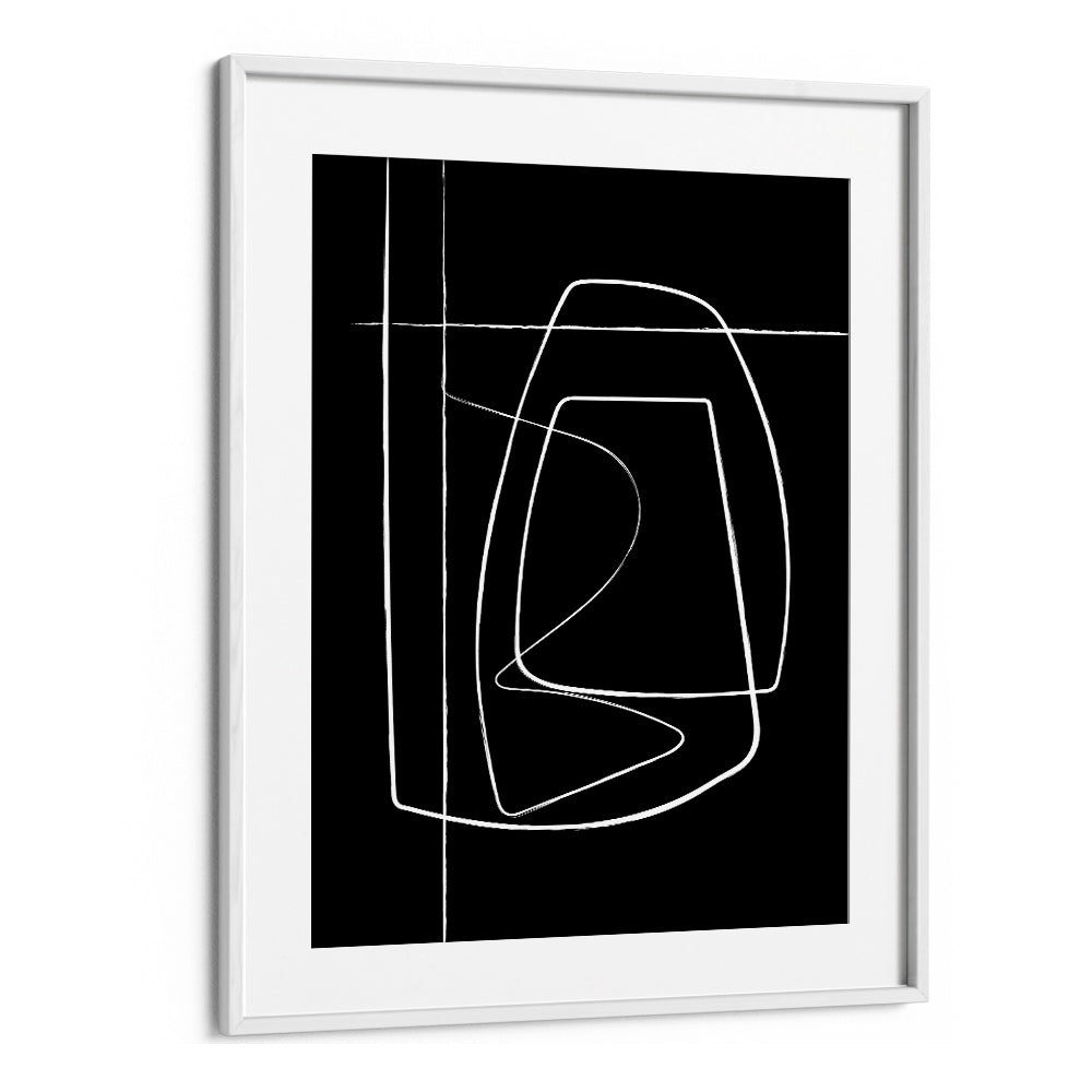 BW Lines II Abstract Art Abstract Paintings in White Frame With Mount