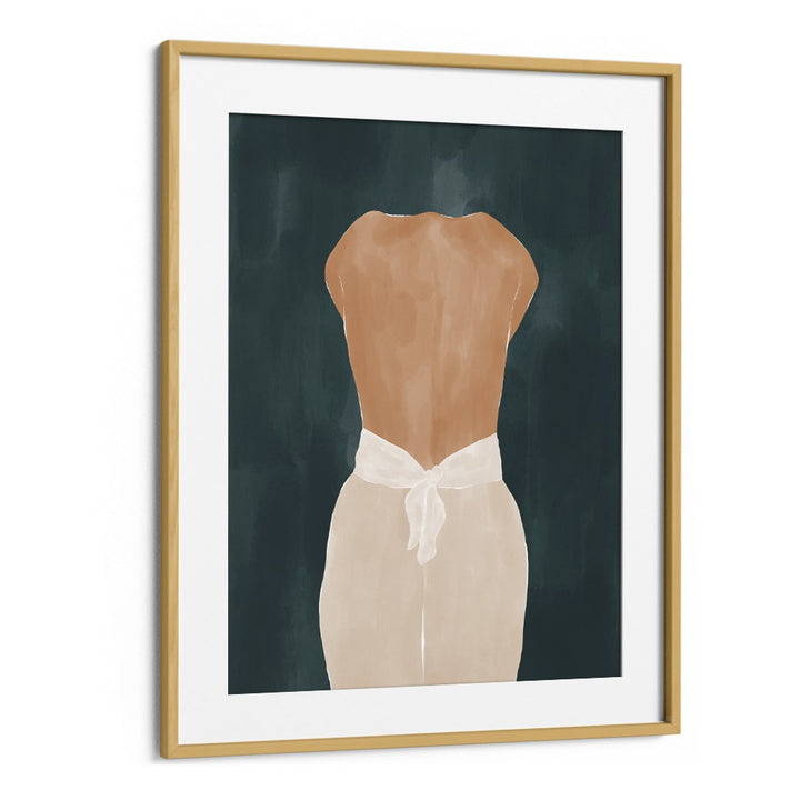 Back Side By Ivy Green Women Illustration Paintings in Oak Wood Frame With Mount