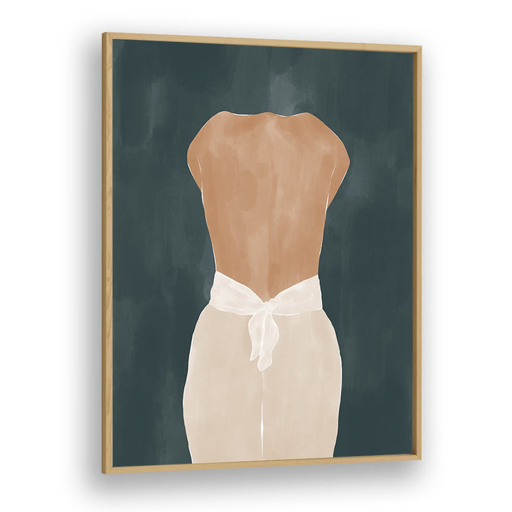 Back Side By Ivy Green Women Illustration Paintings in Oak Wood Plain Frame