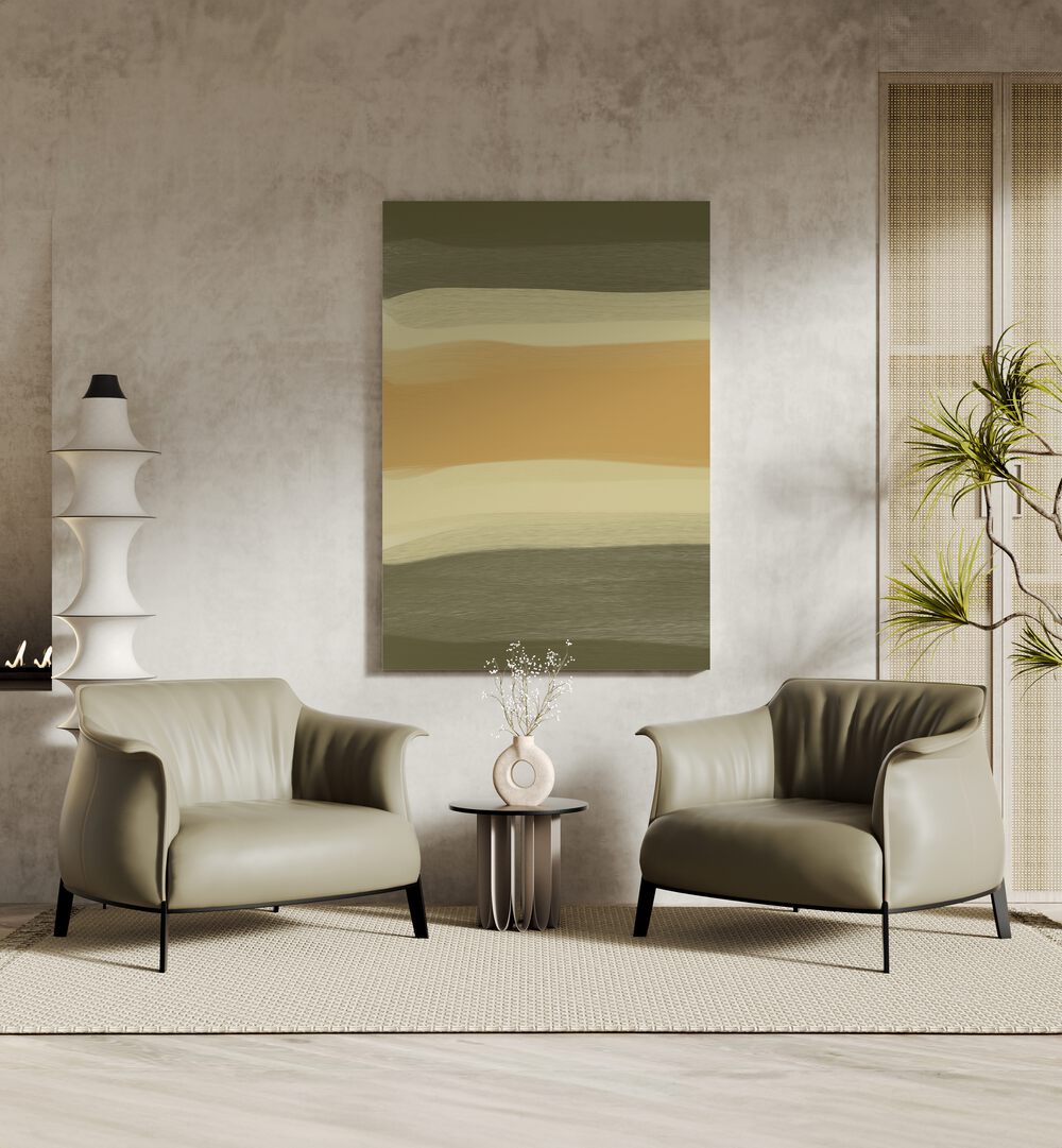 Balance by Yopie Studio Abstract Paintings Abstract Art Prints in Gallery Wrap placed on wall behind chairs and a table