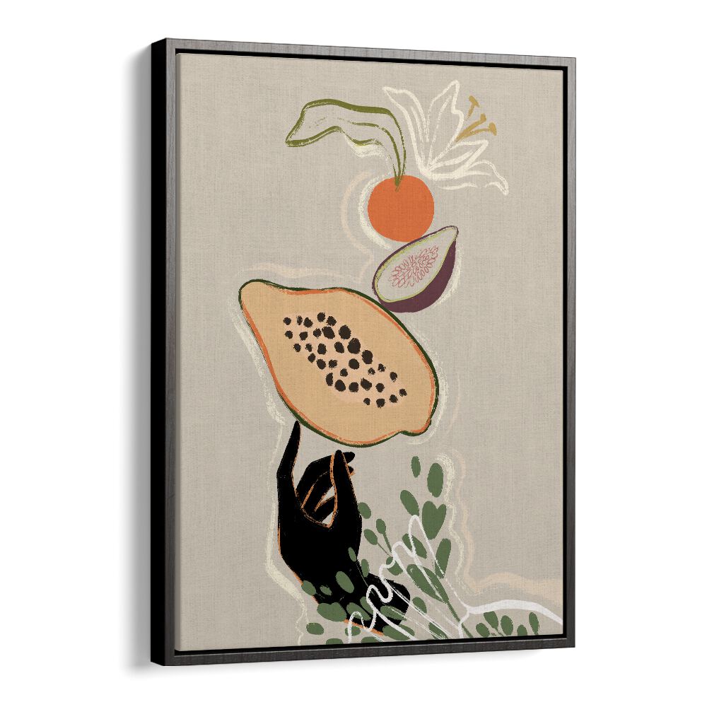 Balancing Fruits By Arty Guava Wall Art Prints in Black Floater Frame