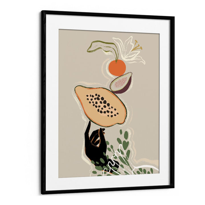 Balancing Fruits By Arty Guava Wall Art Prints in Black Frame With Mount