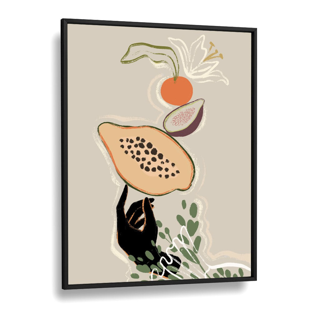 Balancing Fruits By Arty Guava Wall Art Prints in Black Plain Frame