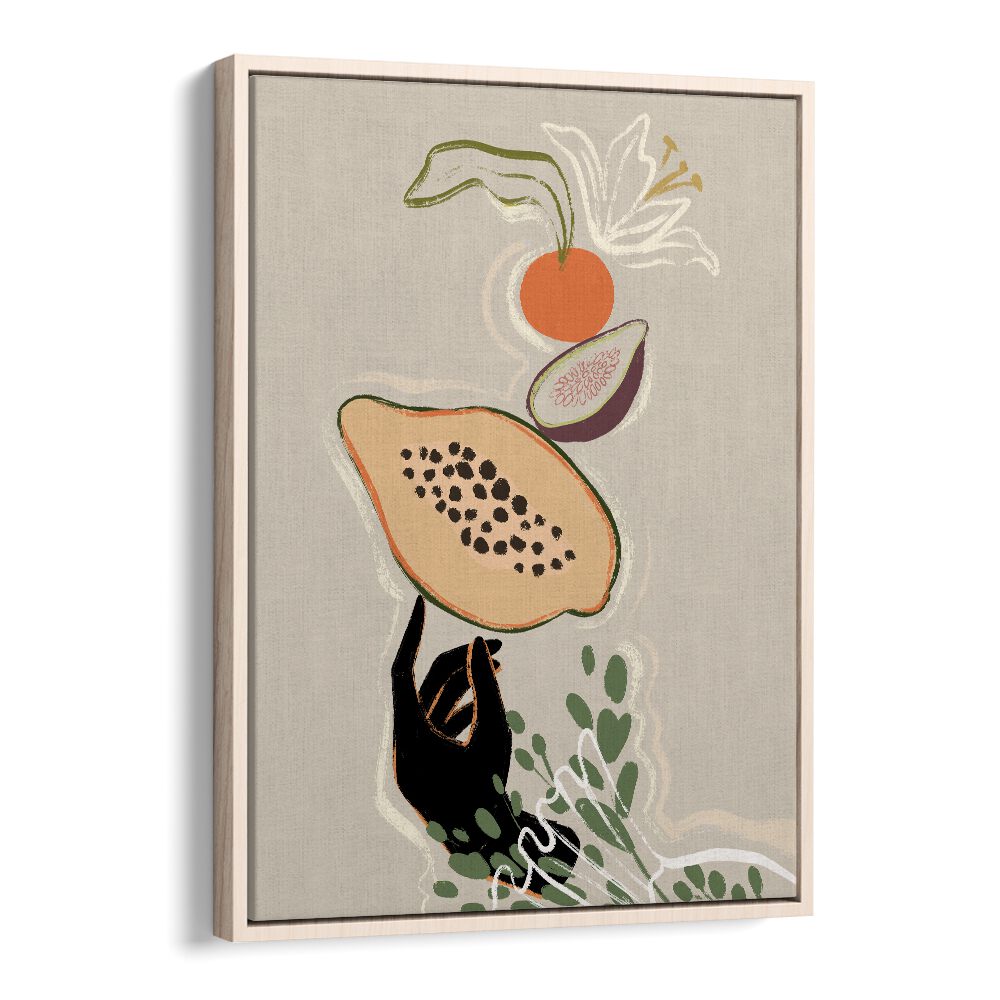 Balancing Fruits By Arty Guava Wall Art Prints in Oak Wood Floater Frame