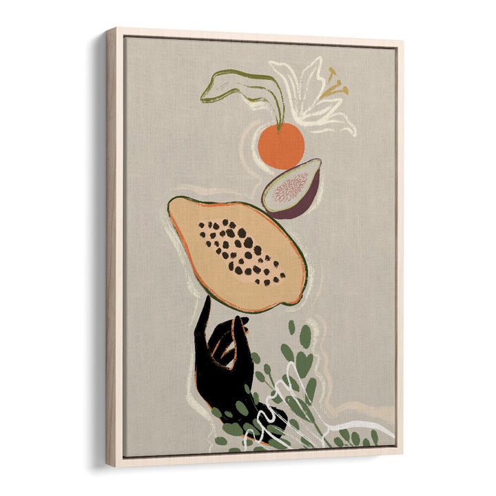 Balancing Fruits By Arty Guava Wall Art Prints in Oak Wood Floater Frame