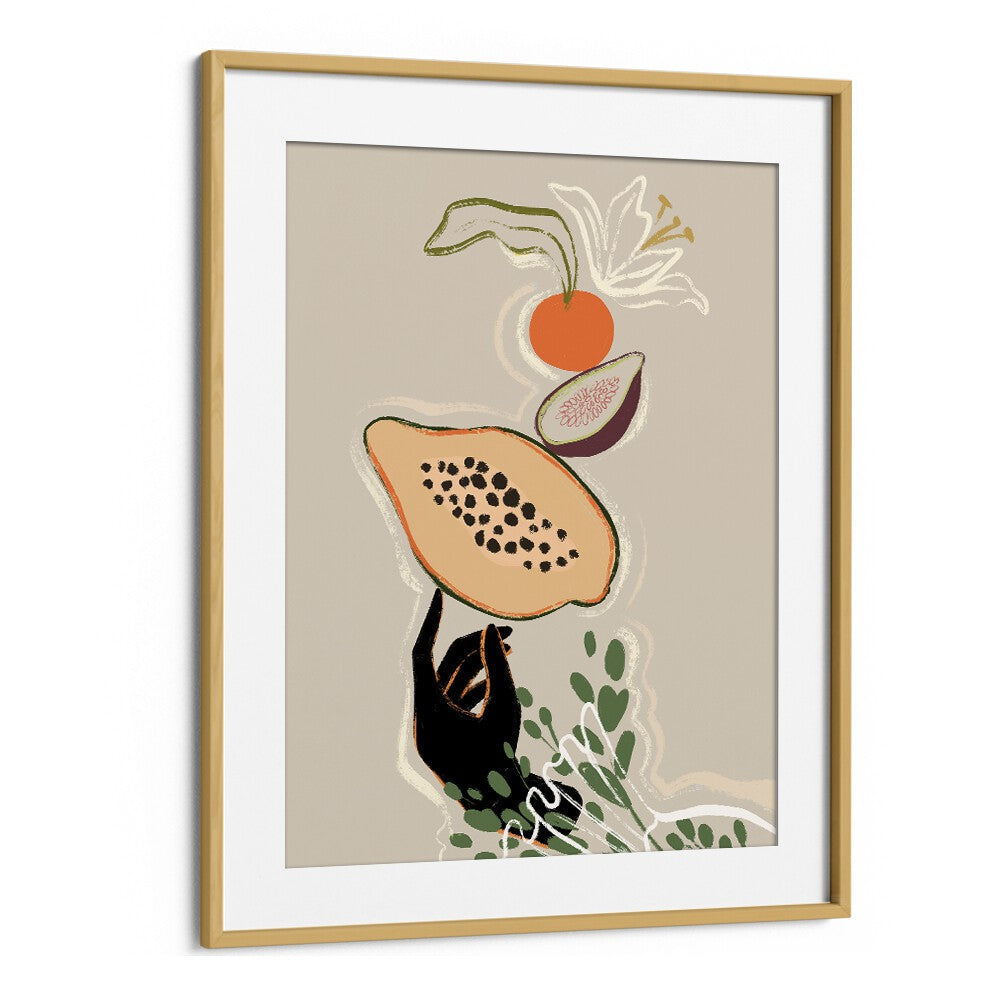 Balancing Fruits By Arty Guava Wall Art Prints in Oak Wood Frame With Mount