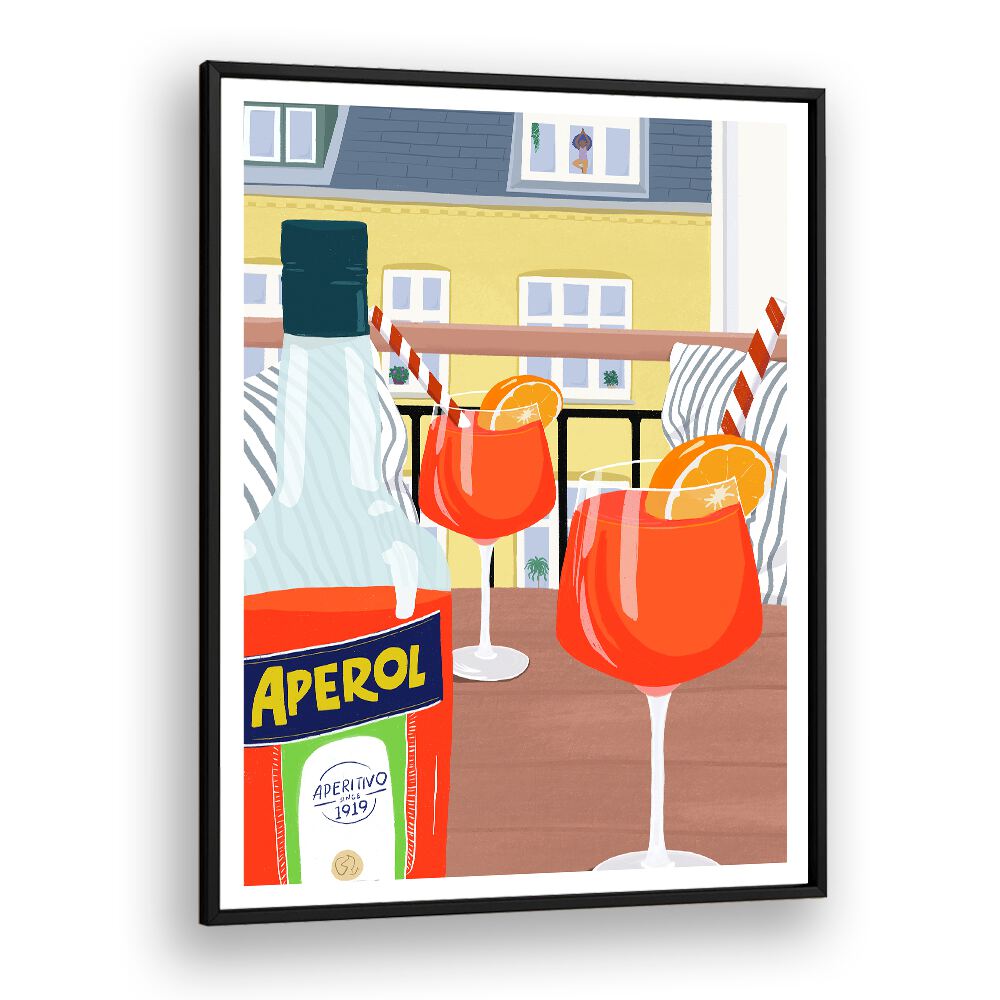 Balcony Bar Art Prints Cafe Posters in Black Plain Frame