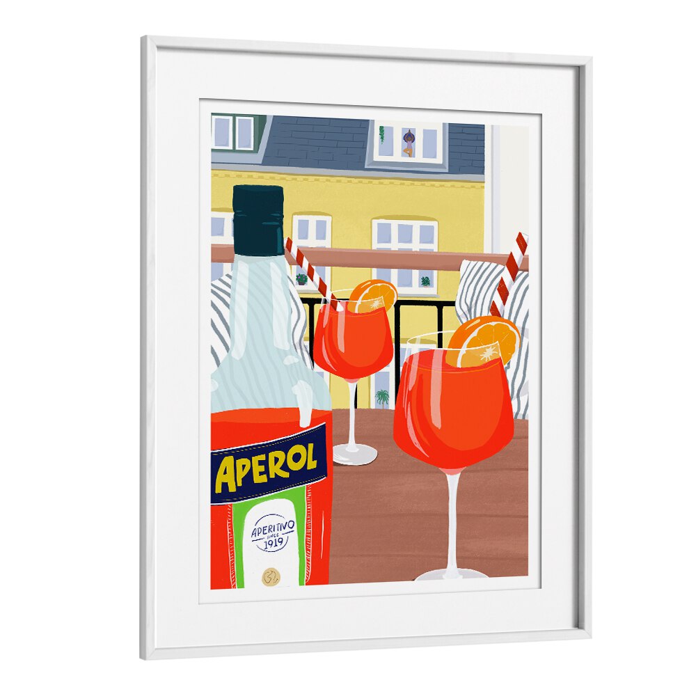 Balcony Bar Art Prints Cafe Posters in White Frame With Mount