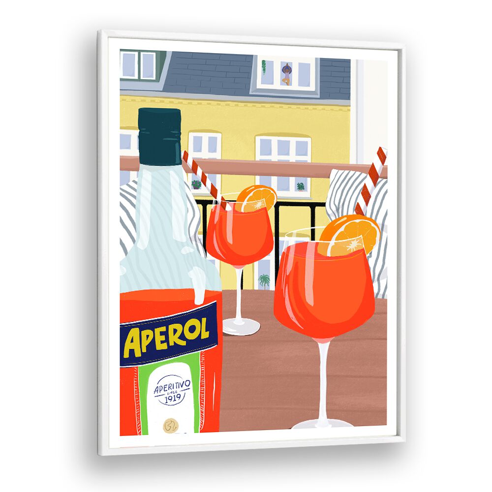 Balcony Bar Art Prints Cafe Posters in White Plain Frame