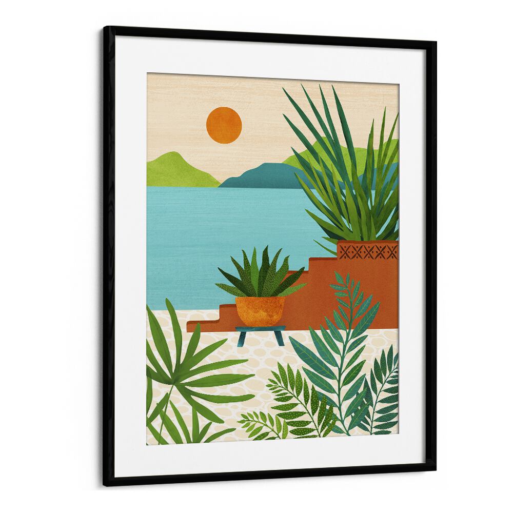 Bali Coast Sunset by Kristian Gallagher Botanical Flower Paintings Floral Paintings in Black Frame With Mount