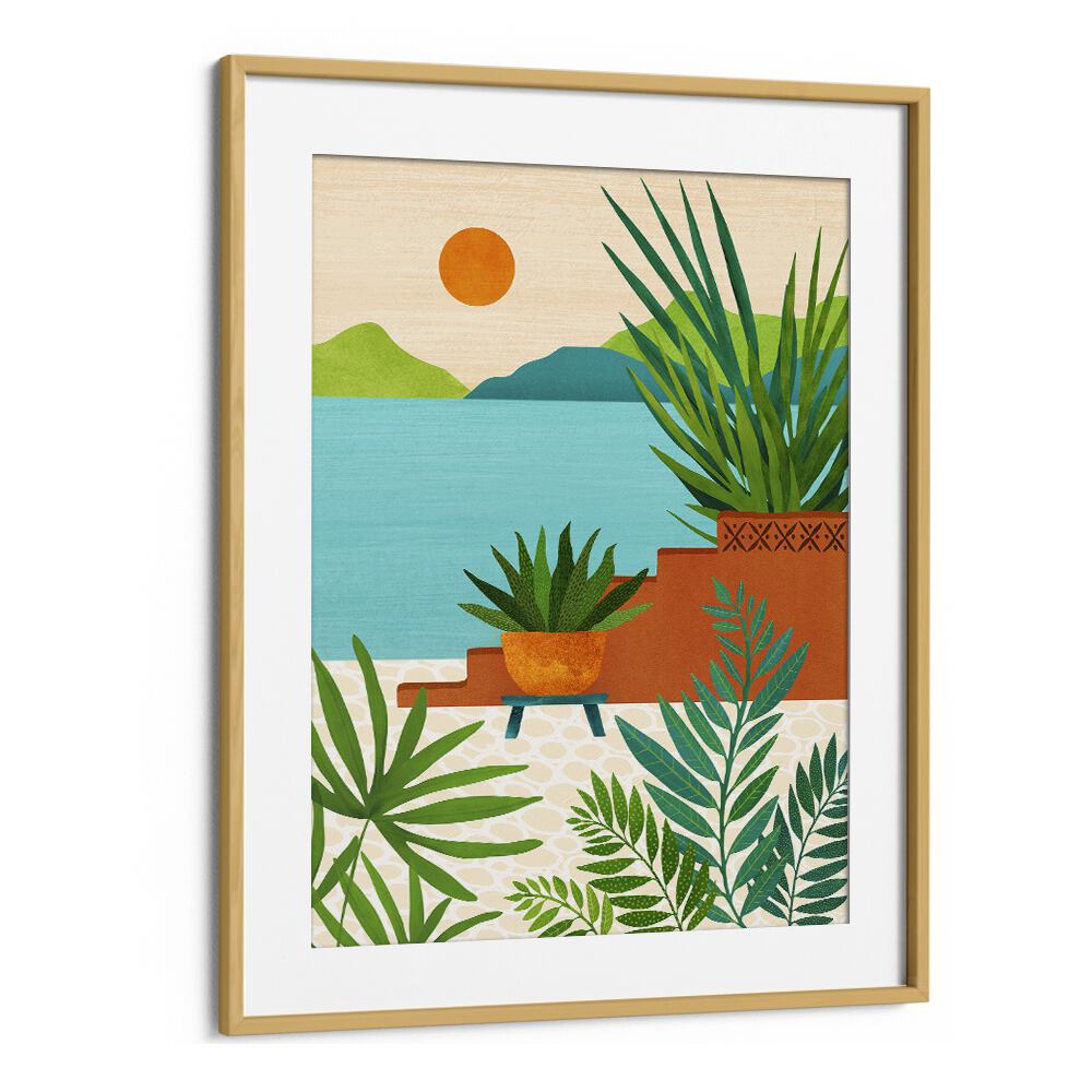 Bali Coast Sunset by Kristian Gallagher Botanical Flower Paintings Floral Paintings in Oak Wood Frame With Mount