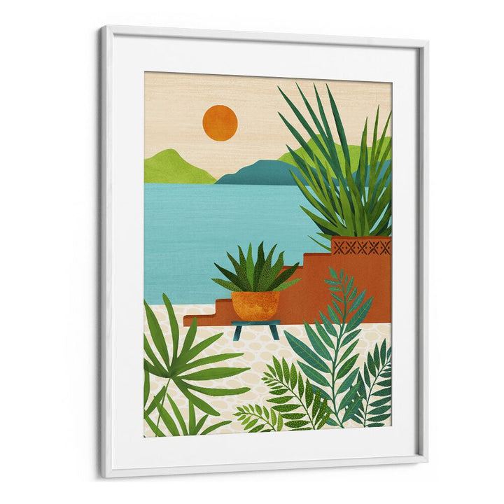 Bali Coast Sunset by Kristian Gallagher Botanical Flower Paintings Floral Paintings in White Frame With Mount