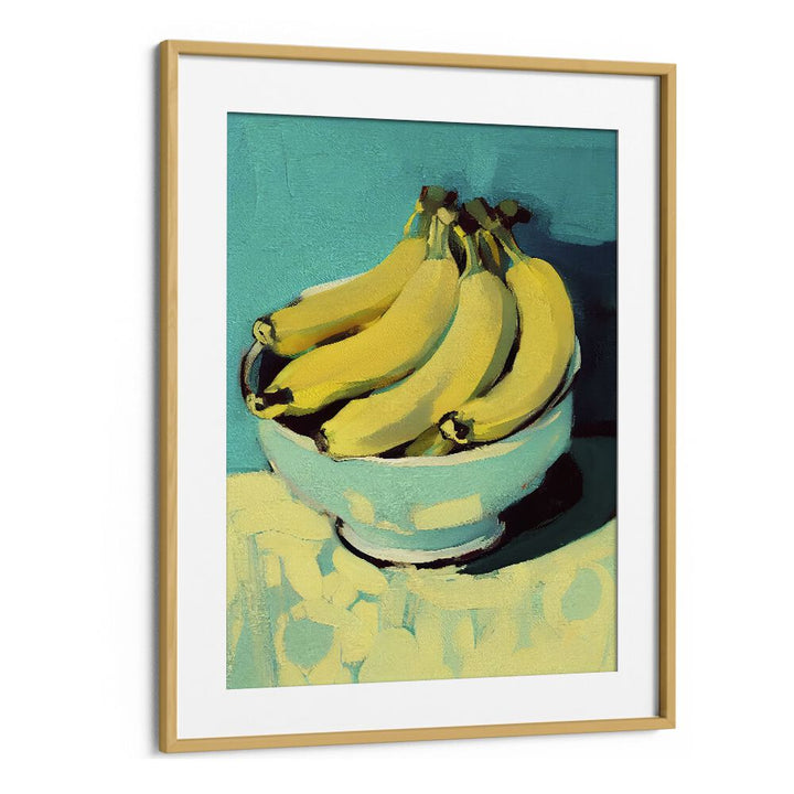 Bananas by Treechild Kitchen Art Prints in Oak Wood Frame With Mount