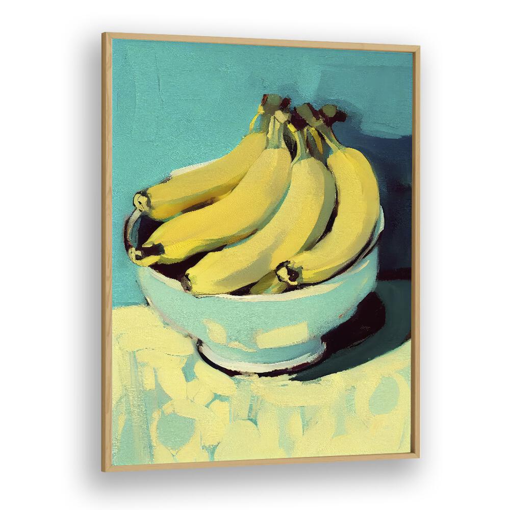 Bananas by Treechild Kitchen Art Prints in Oak Wood Plain Frame