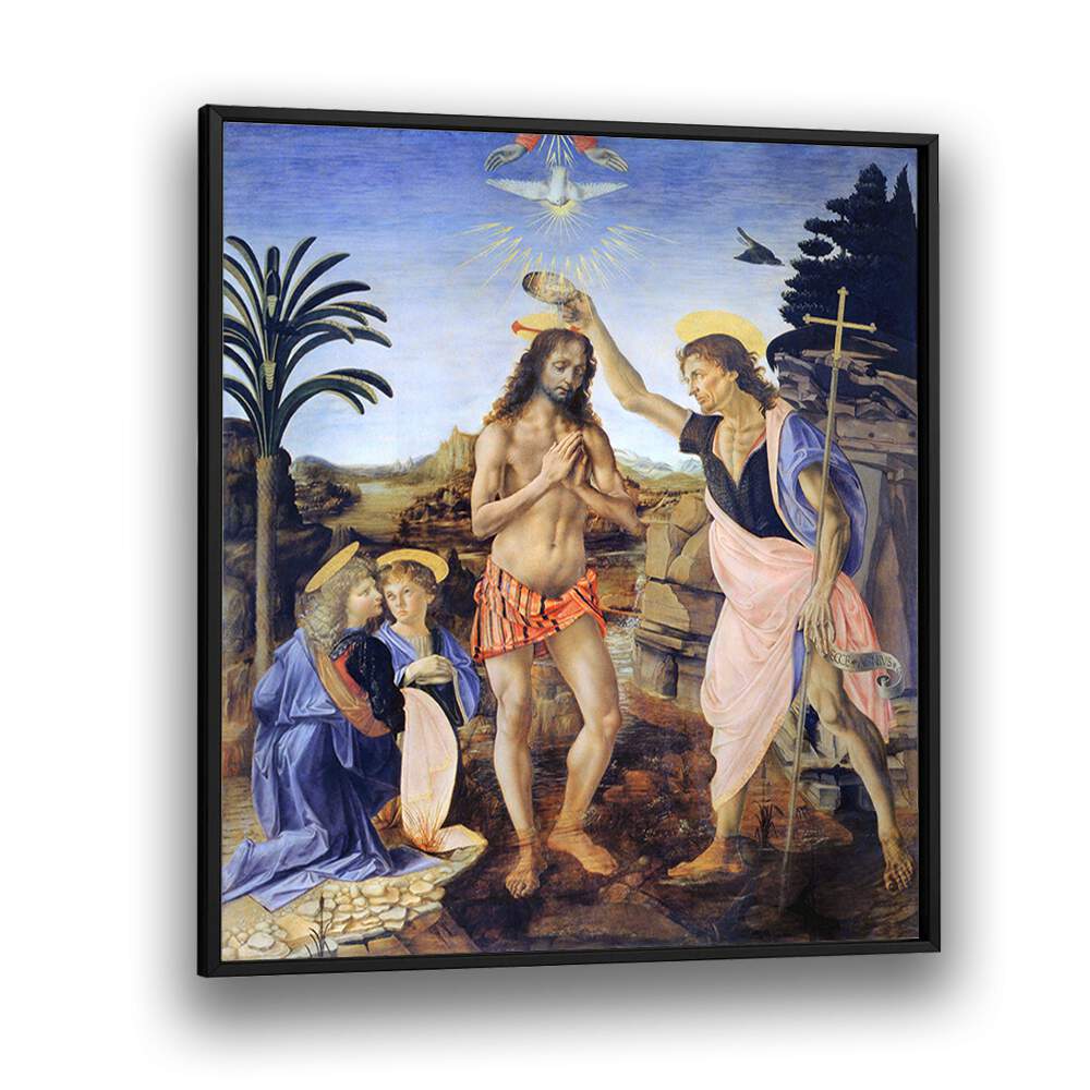 Baptism Of Christ 1470-1480 Vintage Paintings in Black Plain Frame