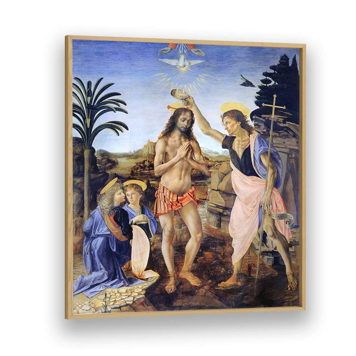 Baptism Of Christ 1470-1480 Vintage Paintings in Oak Wood Plain Frame