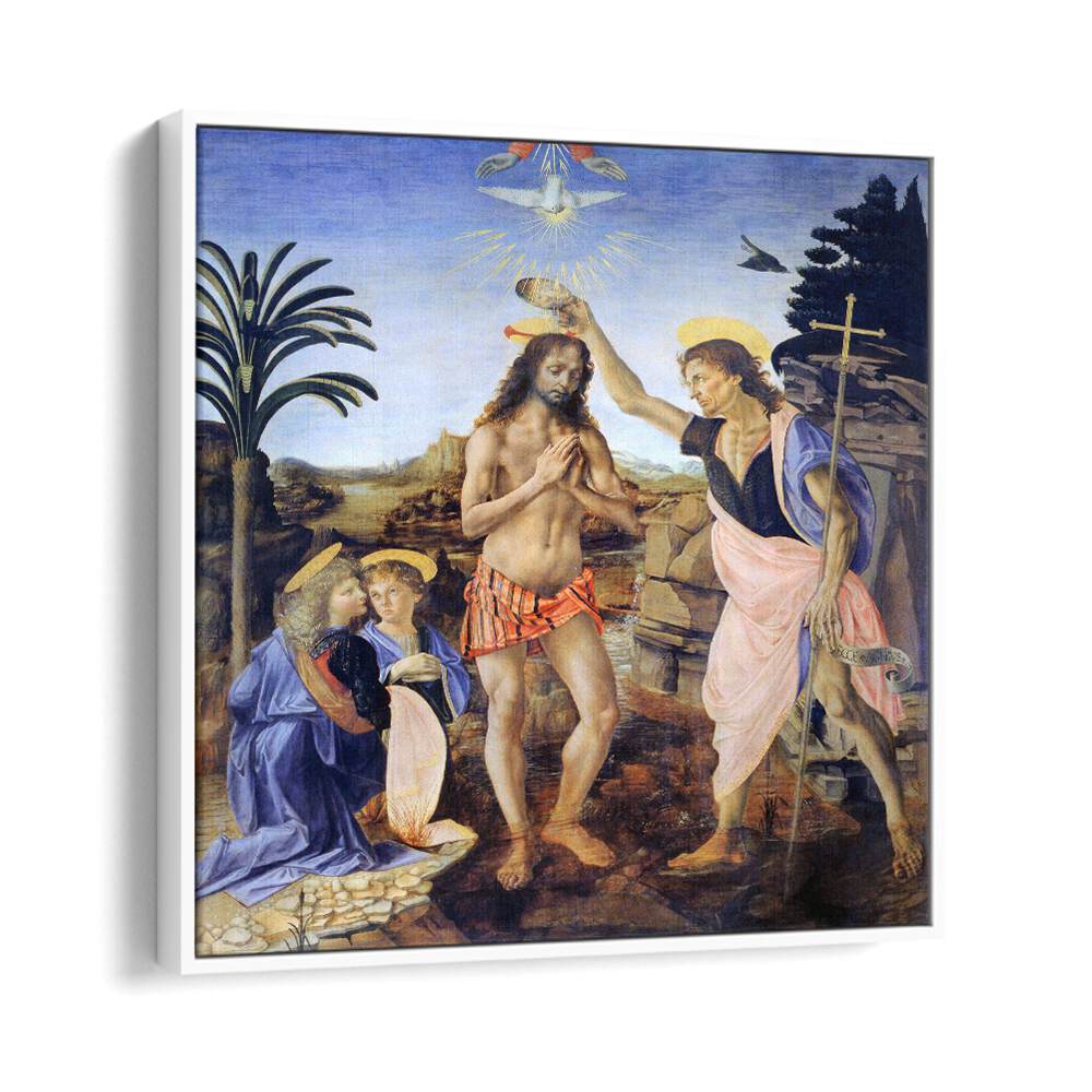 Baptism Of Christ 1470-1480 Vintage Paintings in White Floater Frame