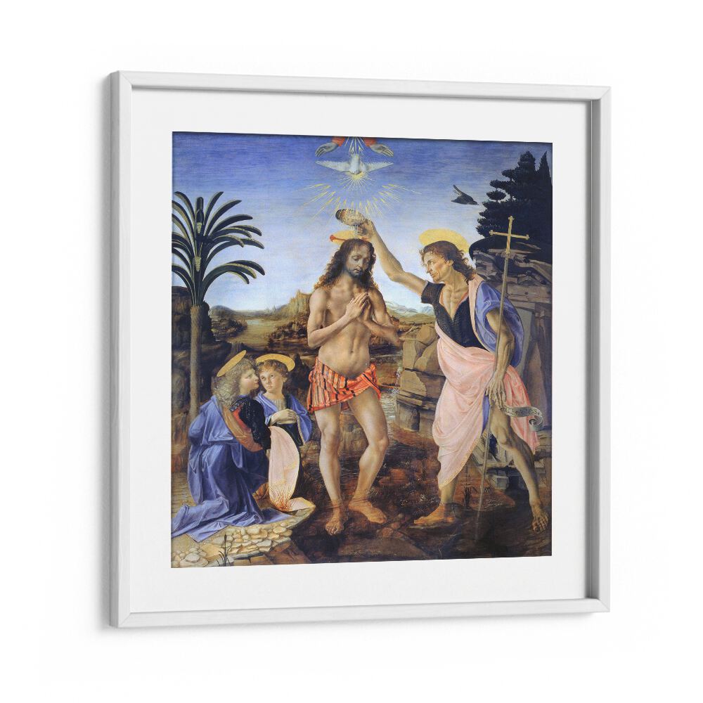 Baptism Of Christ 1470-1480 Vintage Paintings in White Frame With Mount