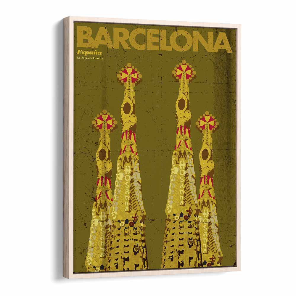 Barcelona-espana  Travel Posters in Oak Wood Floater Frame