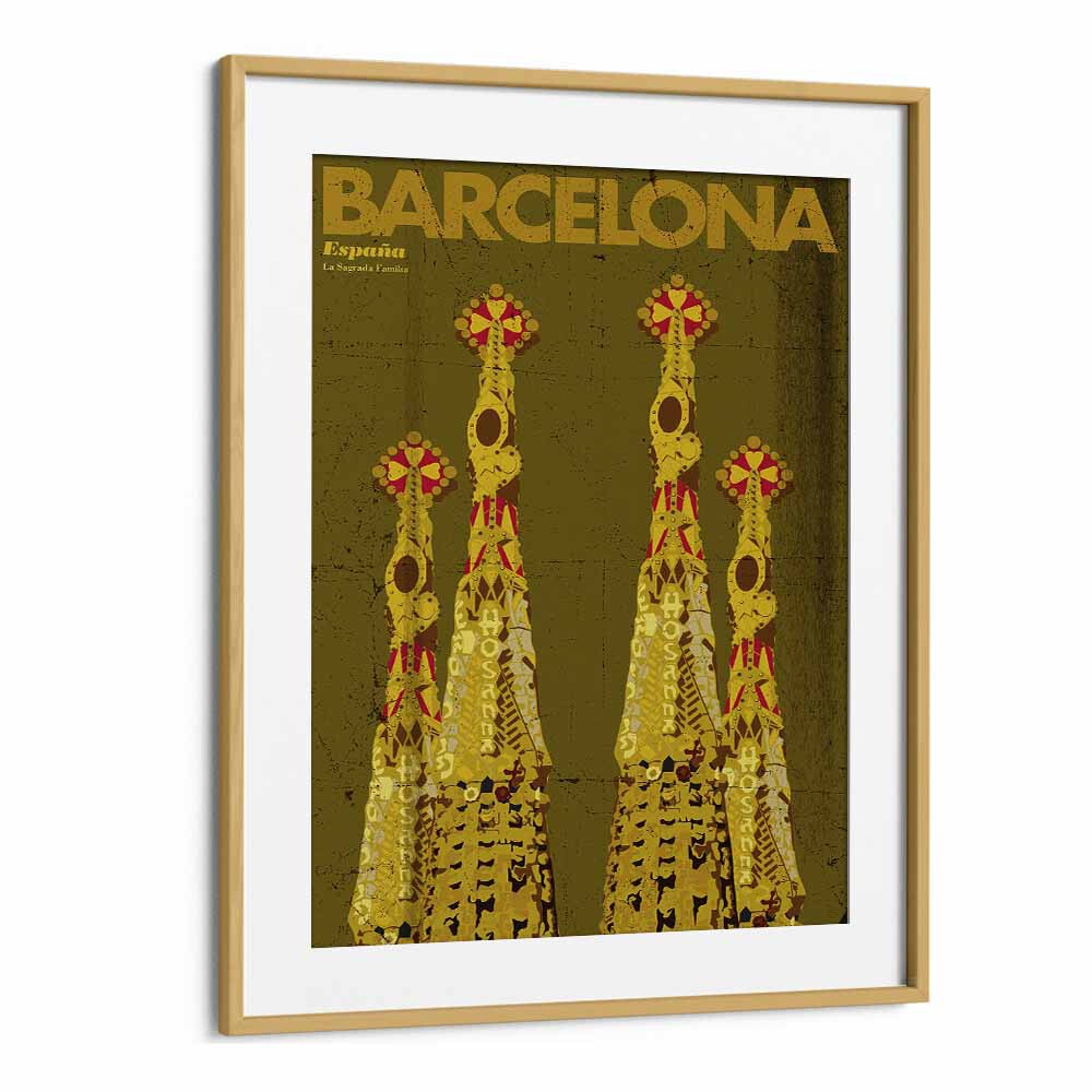 Barcelona-espana  Travel Posters in Oak Wood Frame With Mount