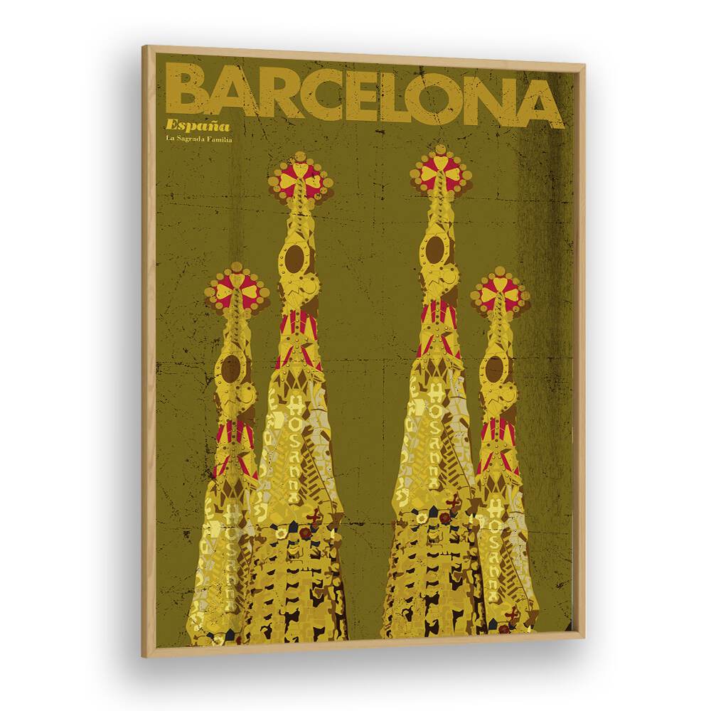 Barcelona-espana  Travel Posters in Oak Wood Plain Frame