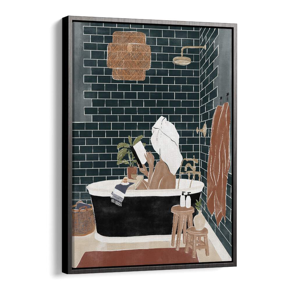 Bathroom Babe By Ivy Green Women Illustration Paintings in Black Floater Frame