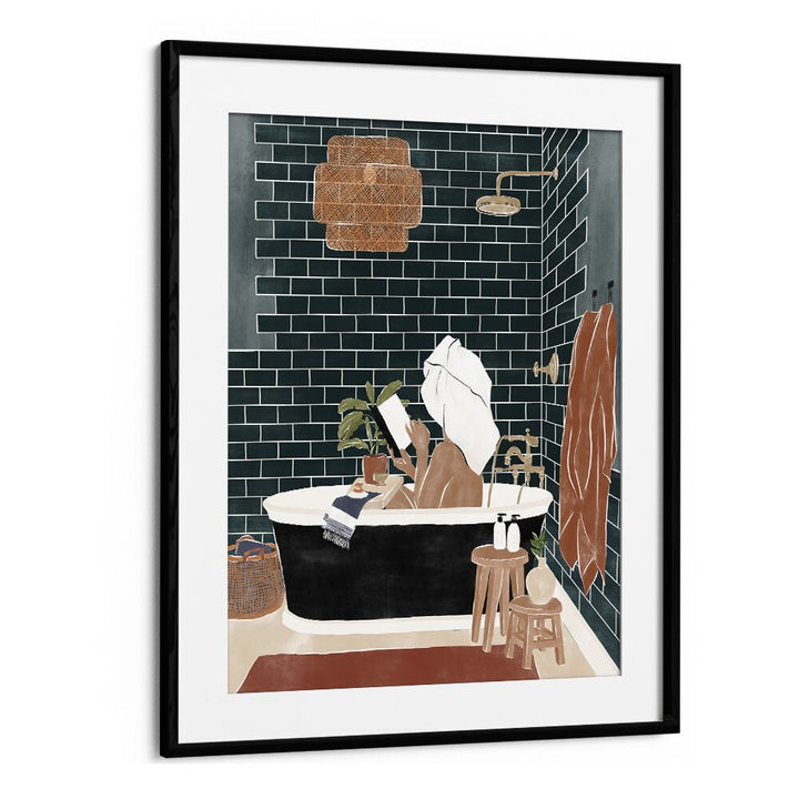 Bathroom Babe By Ivy Green Women Illustration Paintings in Black Frame With Mount