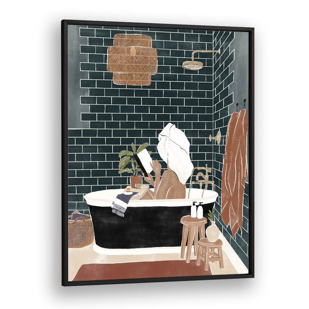 Bathroom Babe By Ivy Green Women Illustration Paintings in Black Plain Frame