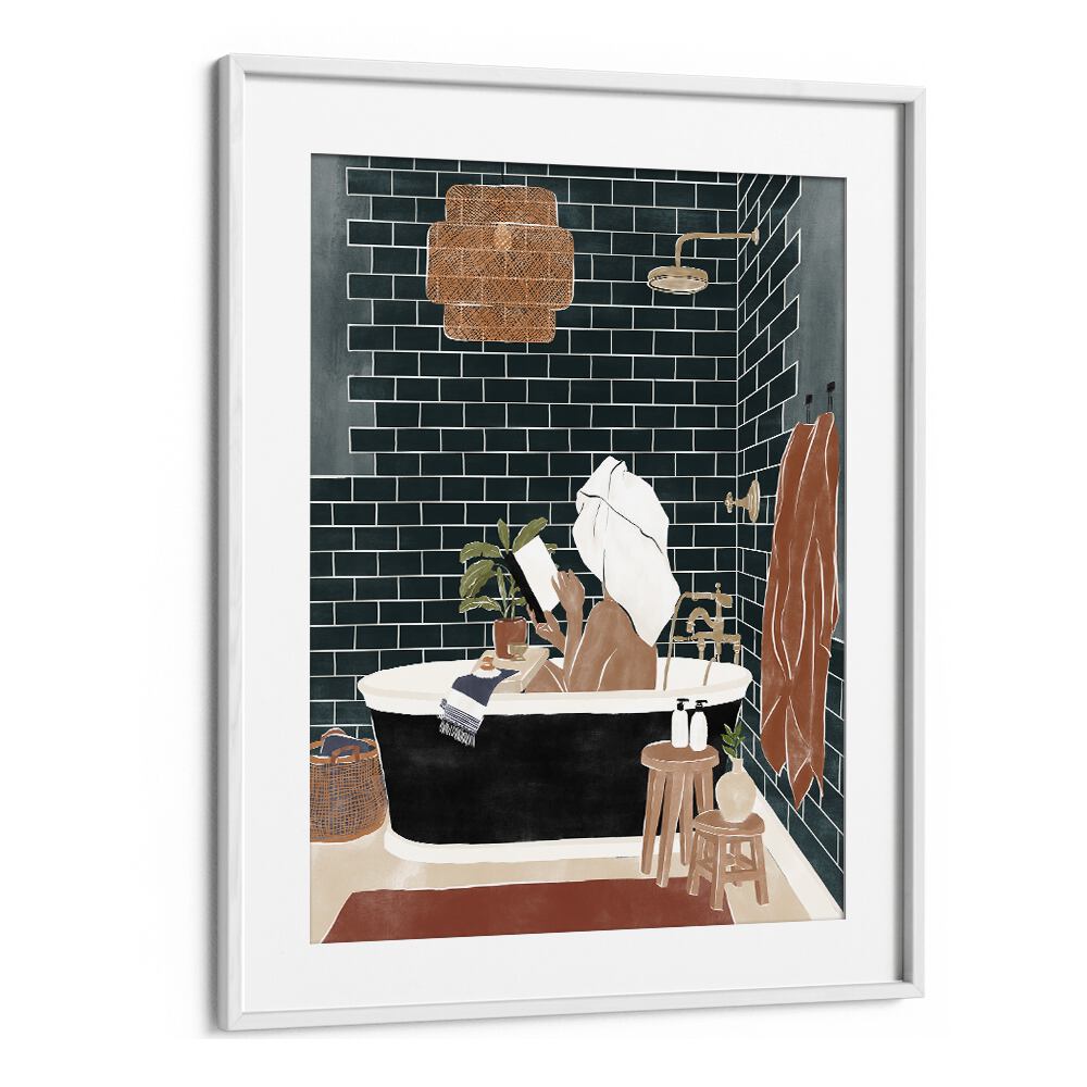 Bathroom Babe By Ivy Green Women Illustration Paintings in White Frame With Mount