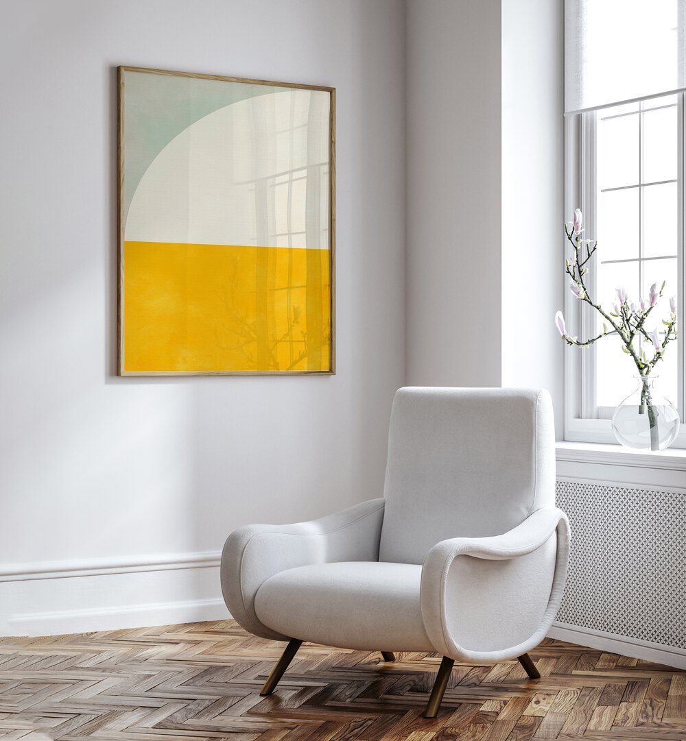 Bauhaus II By Ana Rut Bre Landscape Art Prints in Oak Wood Plain Frame placed on a White Colored Wall in the Drawing Room